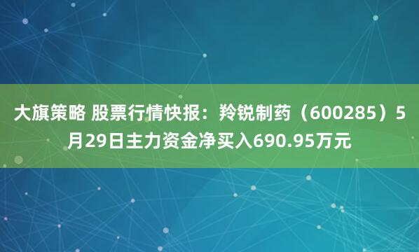 大旗策略 股票行情快报:羚锐制药(600285)5月29日主力资金净买入690.95万元