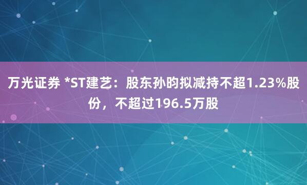万光证券 *ST建艺:股东孙昀拟减持不超1.23%股份,不超过196.5万股