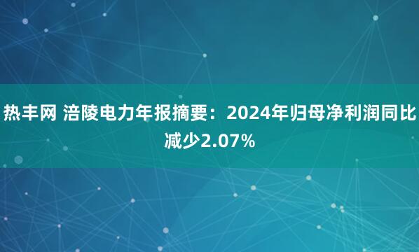 热丰网 涪陵电力年报摘要：2024年归母净利润同比减少2.07%
